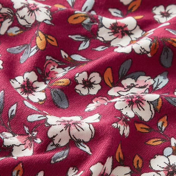 Modaljersey Blumen| by Poppy – bordeauxrot | Reststück 100cm