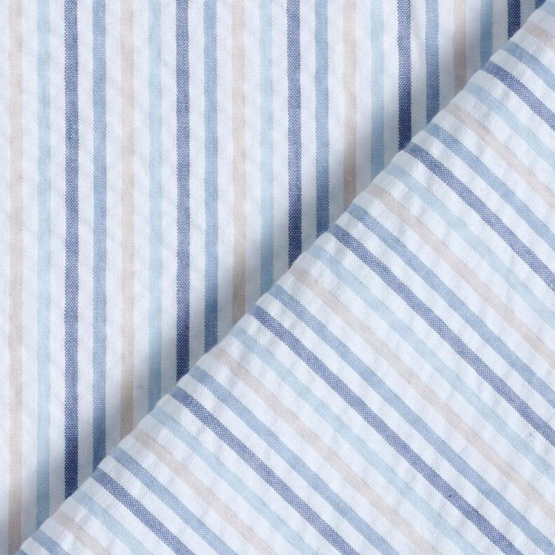 Seersucker Baumwolle Streifen-Mix – blau/weiss, image number 4