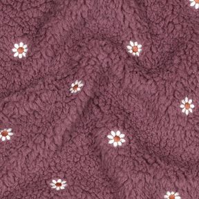 Teddyplüsch bestickte Blümchen | Poppy Fabrics – dunkelaltrosa, 