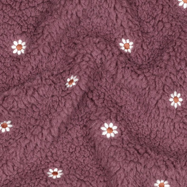 Teddyplüsch bestickte Blümchen | Poppy Fabrics – dunkelaltrosa, image number 2