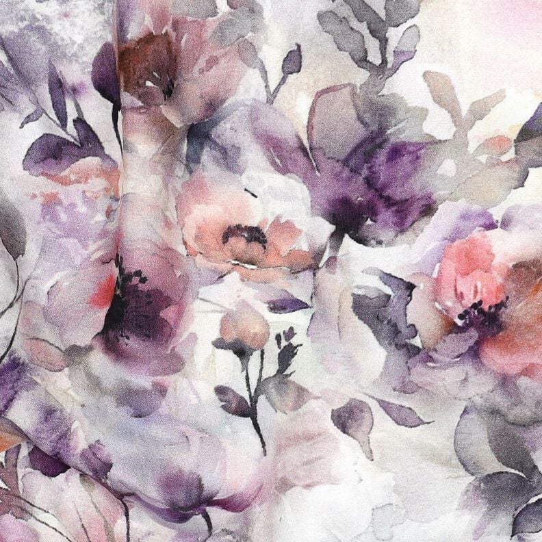 LENZING&trade; ECOVERO&trade; Viskosestoff Aquarellblumen &ndash; flieder,  image number 2