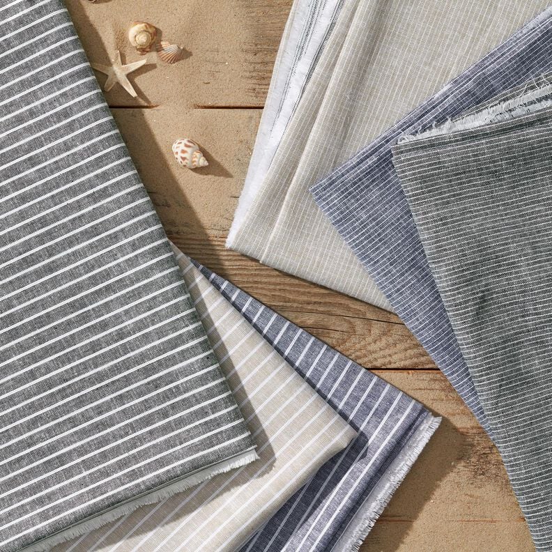 Leinen-Baumwoll-Mix schmale Streifen – helltaupe/weiss, image number 5