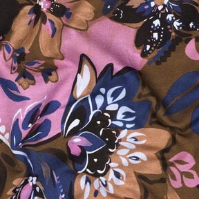 French Terry Sommersweat gemalte Blumen Digitaldruck – indigo/maronenbraun, 