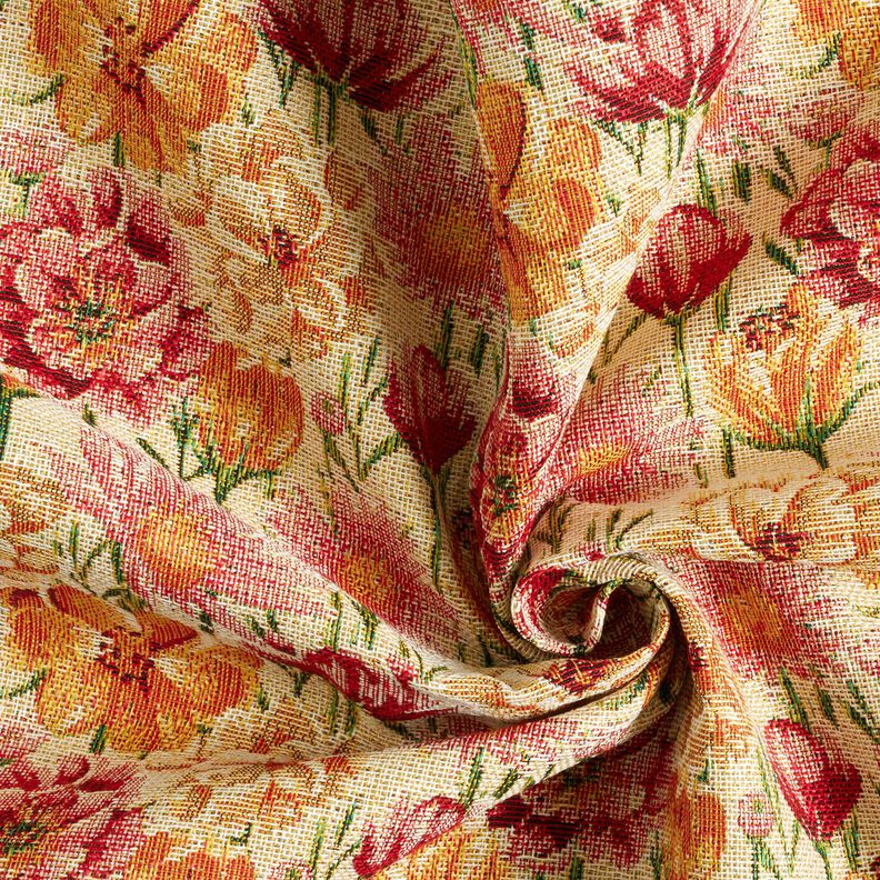 Dekostoff Gobelin Wiesenblumen – hellbeige/karminrot, image number 3