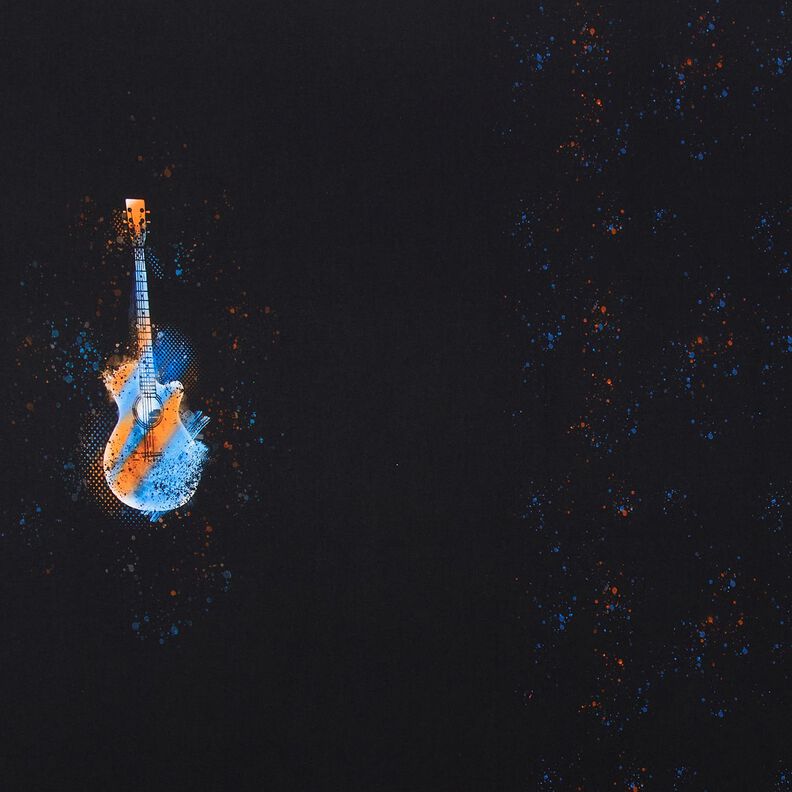 Baumwolljersey Panel Gitarre | Glitzerpüppi – schwarz/orange,  image number 1