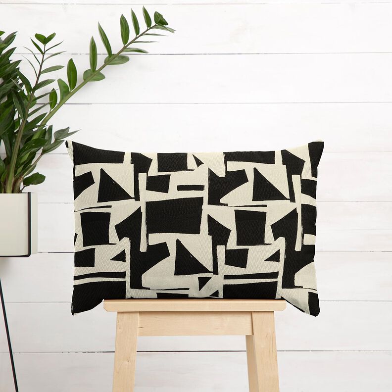 Dekostoff Jacquard abstrakte Struktur – schwarz/wollweiss, image number 7
