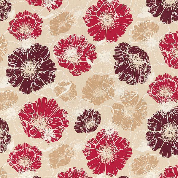 Dekostoff Halbpanama imposante Blüten – karminrot/natur,  image number 1