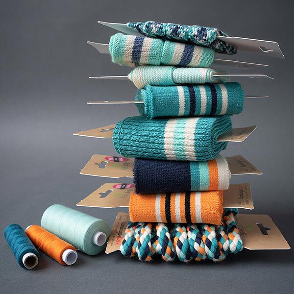 GOTS Strickbündchen CUFF ME COLLEGE [ 140 cm | 7 cm ] | Albstoffe – marineblau/orange,  image number 2