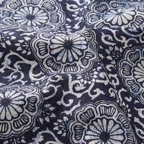 Baumwollstoff Cretonne florales Mandala – weiss/nachtblau, 