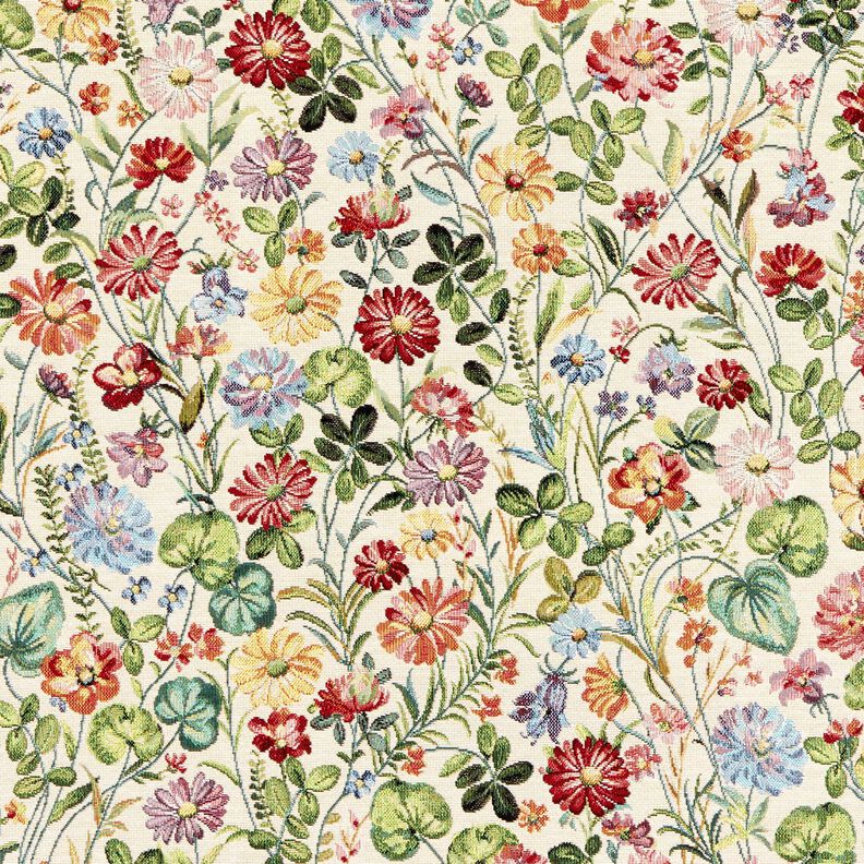 Dekostoff Gobelin fröhlicher Blumengarten – hellbeige/grün,  image number 1