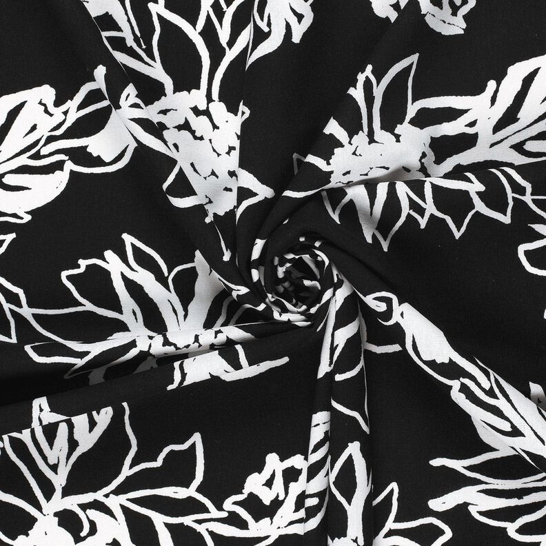 Viskose-Leinen-Mix abstrakte Sonnenblumen – schwarz/weiss,  image number 3