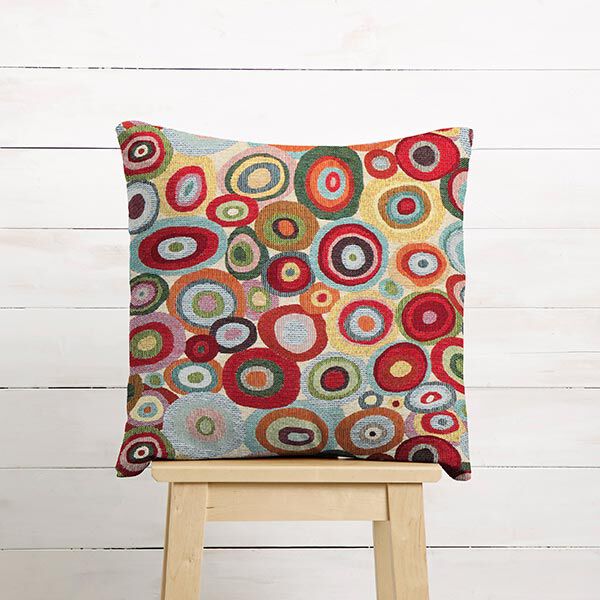 Dekostoff Gobelin bunte Kreise – hellbeige/karminrot