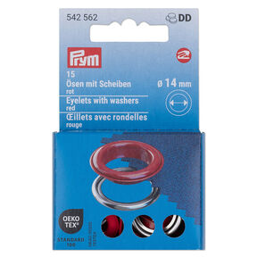 Ösen mit Scheiben [15 Stück | Ø 14 mm] | Prym – rot/silber metallic, 