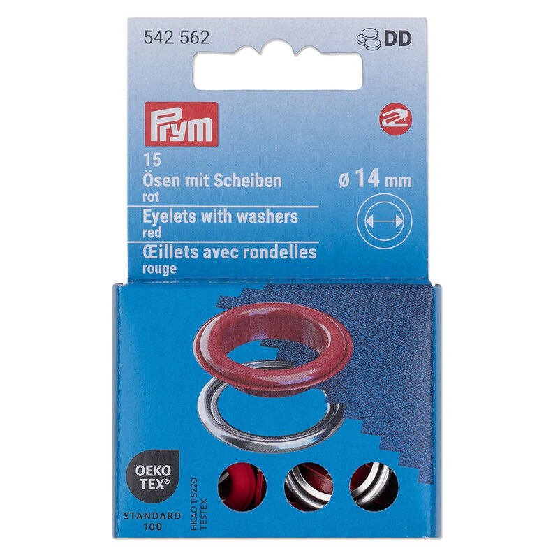 Ösen mit Scheiben [15 Stück | Ø 14 mm] | Prym – rot/silber metallic,  image number 1