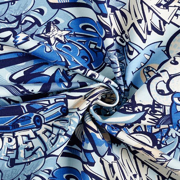 French Terry Sommersweat Graffiti-Monster – hellblau, image number 3