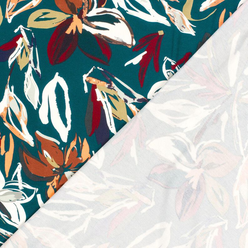 Viskosejersey moderne Blumen – petrol/kupfer,  image number 4
