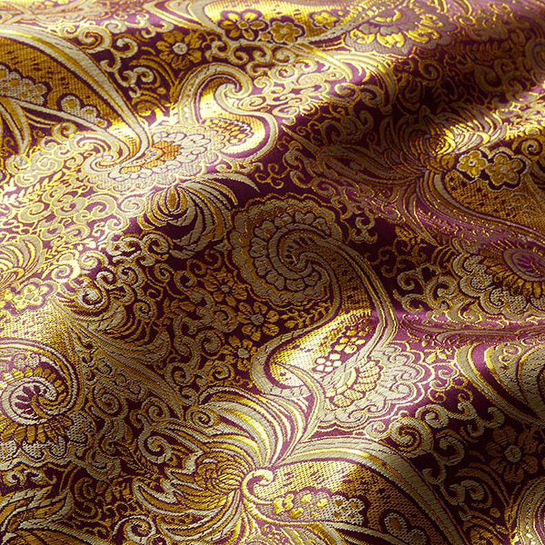 Bekleidungsjacquard Metallic Paisley – lila/gold,  image number 2