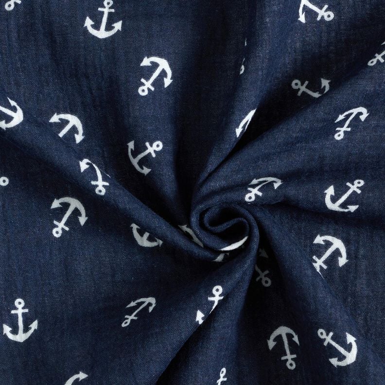 Musselin/ Doppel-Krinkel Gewebe Anker – marineblau/weiss, image number 3