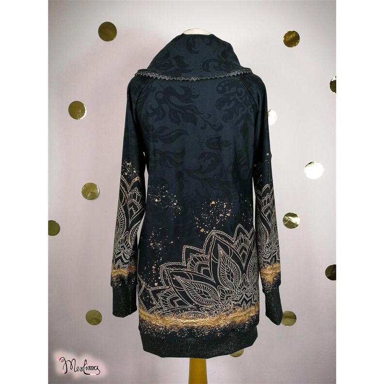 Baumwolljersey Bordürenstoff Mandala Baroque Gold Sprenkel | Glitzerpüppi – schwarz,  image number 5