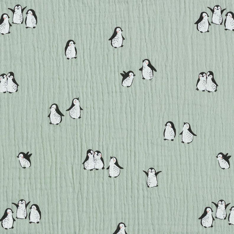 Musselin/ Doppel-Krinkel Gewebe fröhliche Pinguine – schilf,  image number 1