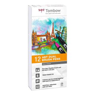 ABT Dual Brush Pen Aquarell Grautöne Set [ 12 Stück ] | Tombow, 