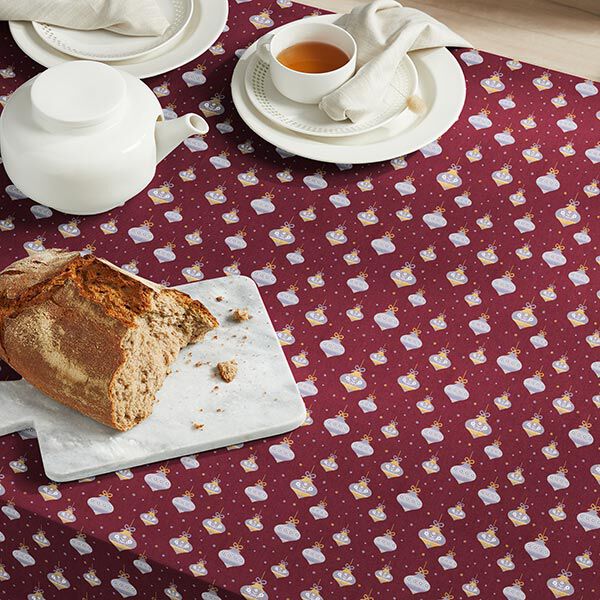 Baumwollstoff Popeline spitze Weihnachtskugeln – bordeauxrot/gold | Reststück 50cm