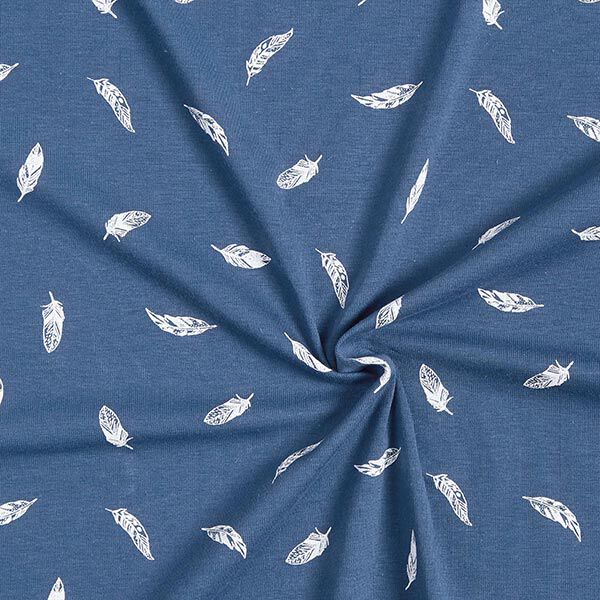 Baumwolljersey Federn – jeansblau | Reststück 50cm