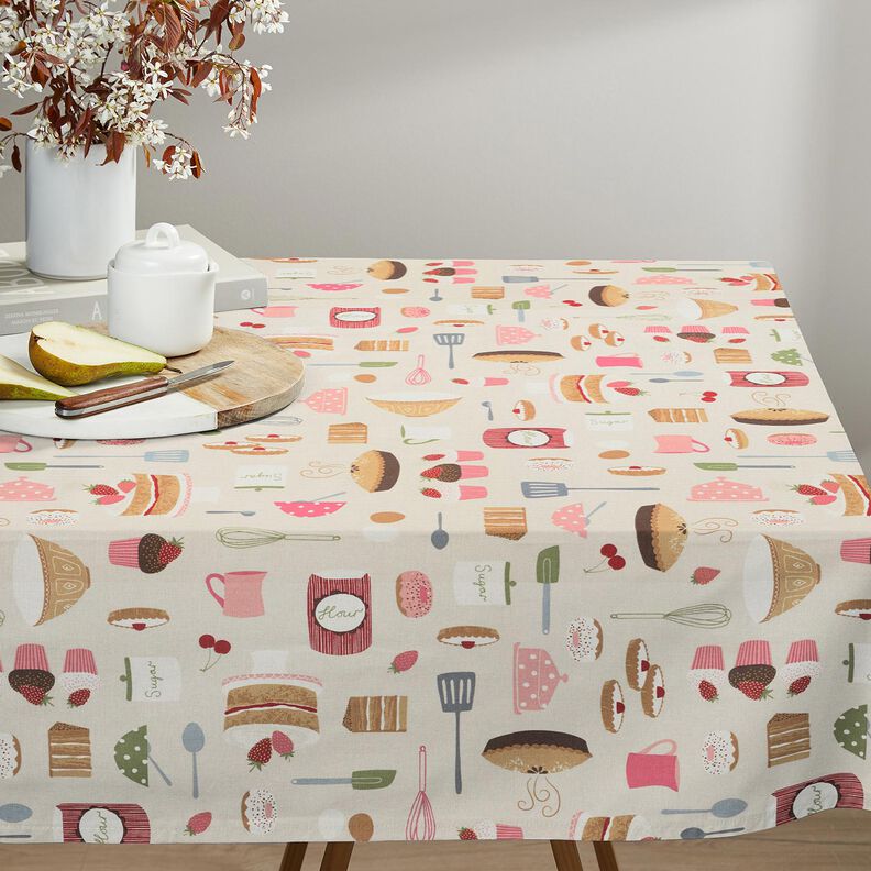Dekostoff Halbpanama Kuchen und Törtchen – hellbeige/rosa,  image number 8