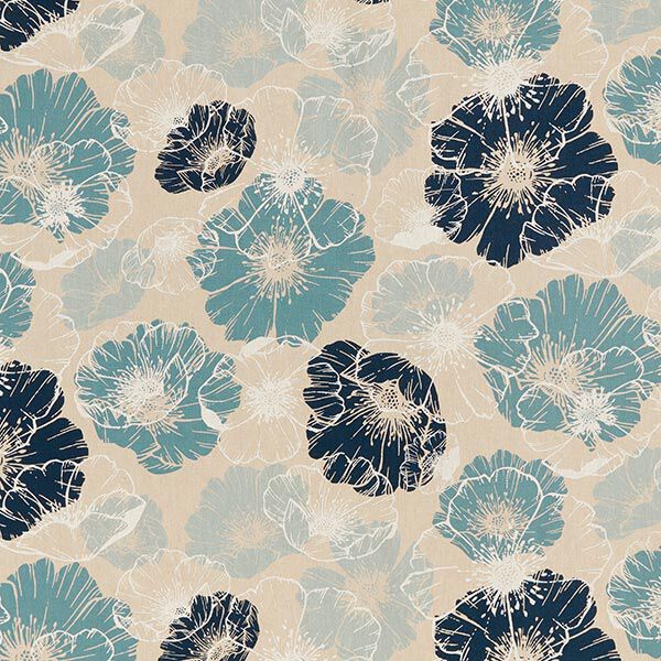 Dekostoff Halbpanama imposante Blüten – marineblau/natur,  image number 1