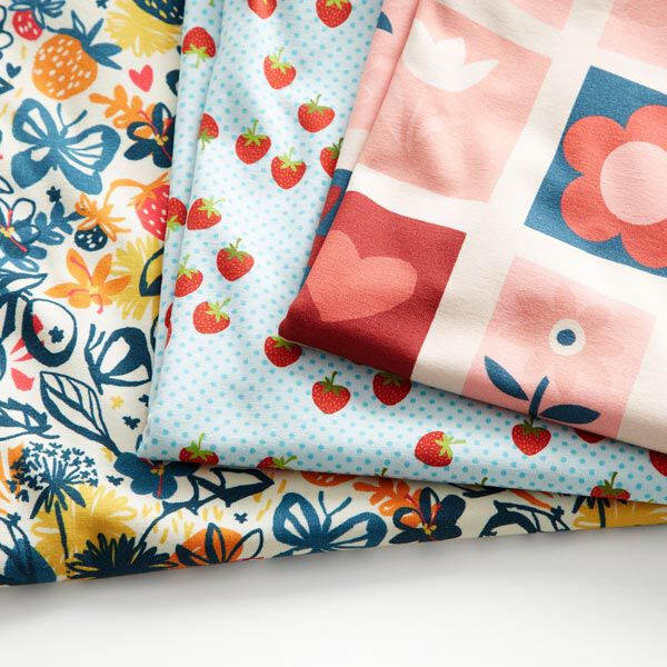 Baumwolljersey Blumen Memorykarten – sand/lachs | Reststück 100cm