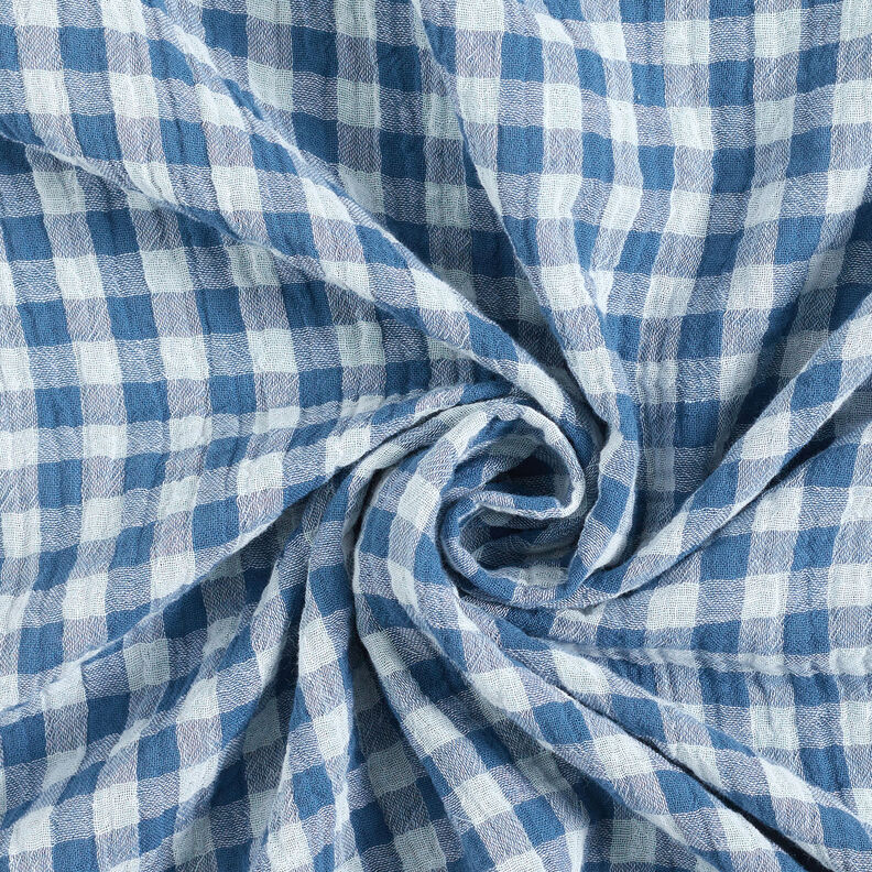 Musselin/ Doppel-Krinkel Gewebe Vichykaros garngefärbt – jeansblau/weiss,  image number 5