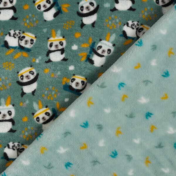 Kuschelfleece Doubleface Pandas und Bambus – schilf/mintgrün | Reststück 50cm