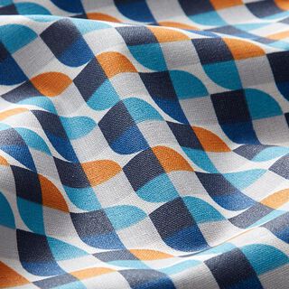 Beschichtete Baumwolle Retromuster – blau/orange, 
