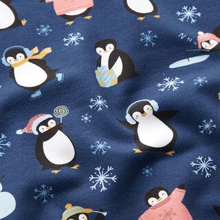 Baumwolljersey Winter-Pinguine Digitaldruck – marineblau, 