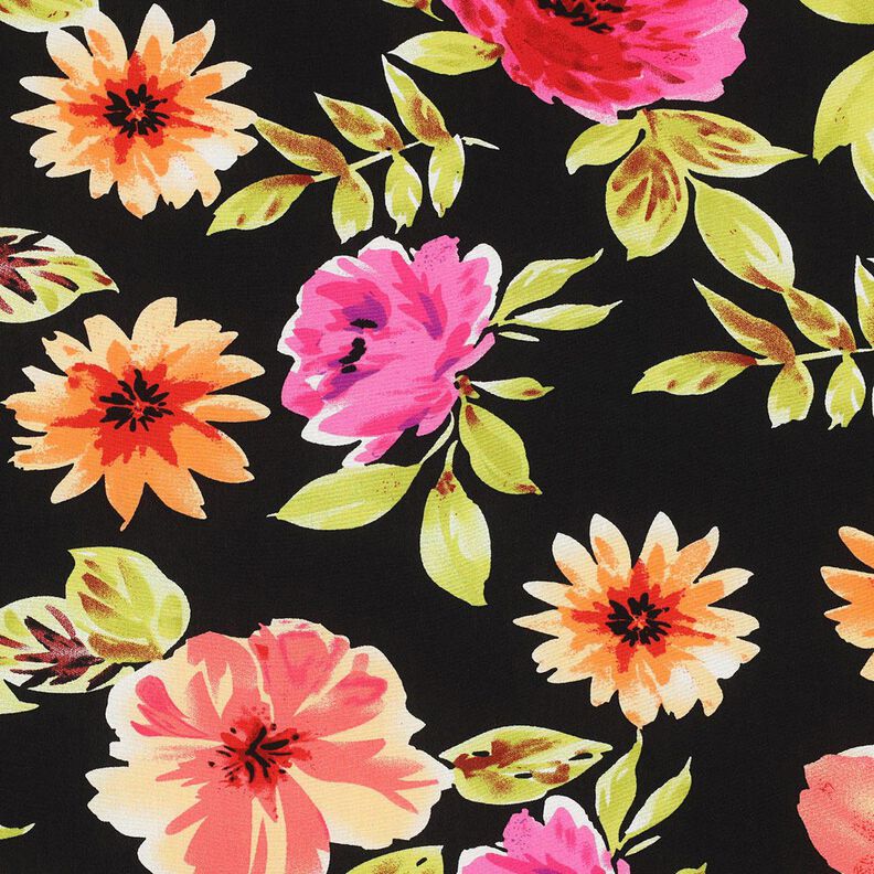 Viskosestoff große Blumen Digitaldruck – schwarz/purpur,  image number 1