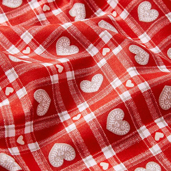 Baumwollstoff Cretonne Vichykaro und Herzen – rot, image number 2