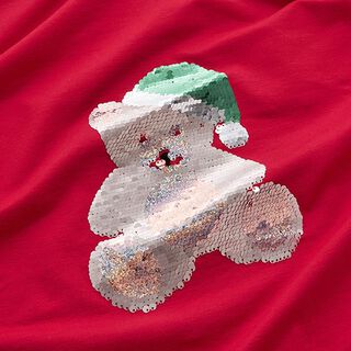 Panel French Terry Sommersweat Weihnachts-Teddy – wollweiss/rot, 