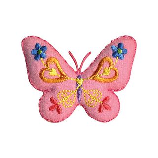 Applikation Schmetterling [ 4,5 x 5,5 cm ] – rosa/gelb, 