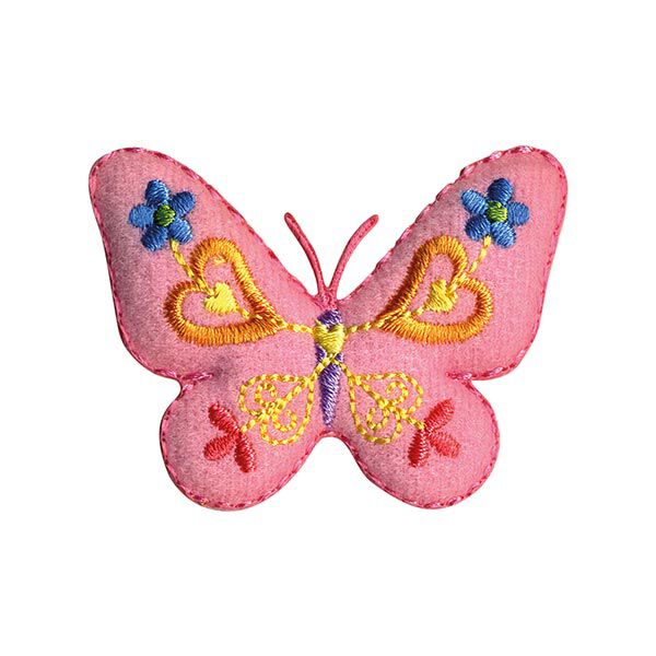 Applikation Schmetterling [ 4,5 x 5,5 cm ] – rosa/gelb,  image number 1