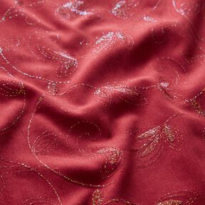 Feincord Glitzerstickerei Blumen – karminrot, 