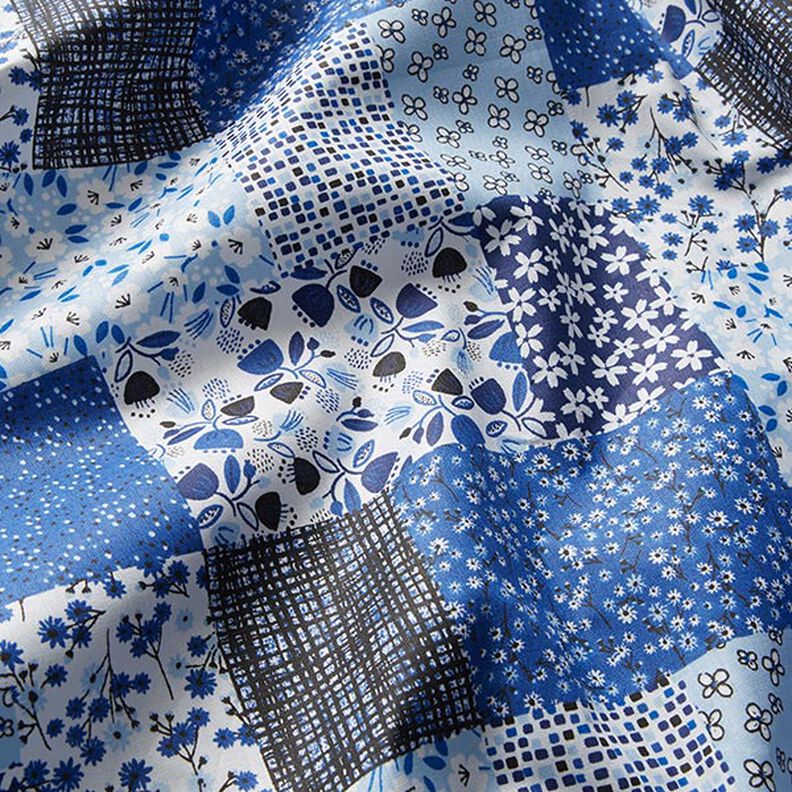 Baumwollstoff Cretonne Patchwork-Look – weiss/blau,  image number 2