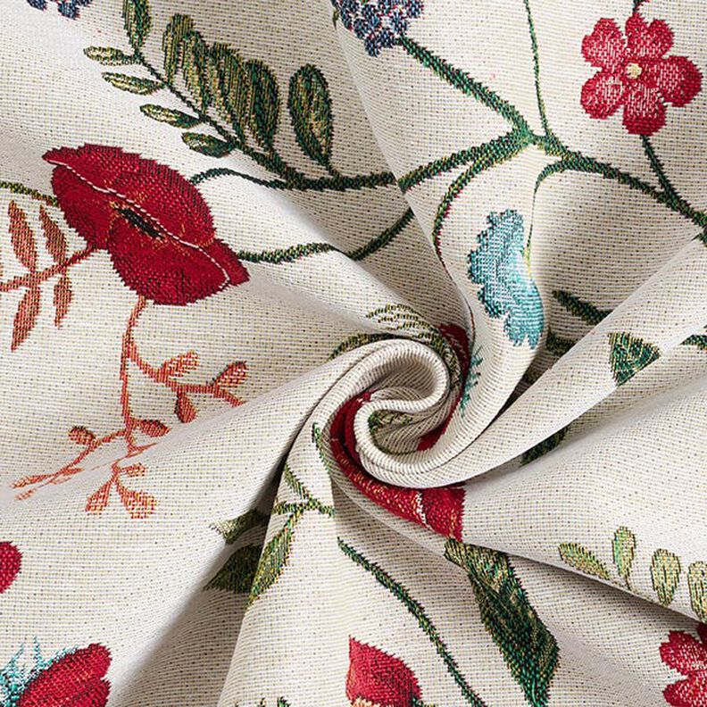Dekostoff Gobelin Mohnblumen – wollweiss/rot,  image number 3
