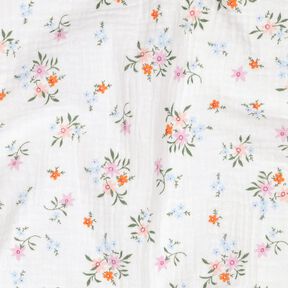 GOTS Musselin/ Doppel-Krinkel Gewebe süße Blümchen  | Poppy Fabrics – elfenbein/orange, 