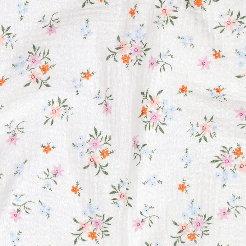 GOTS Musselin/ Doppel-Krinkel Gewebe süße Blümchen  | Poppy Fabrics – elfenbein/orange,  image number 2