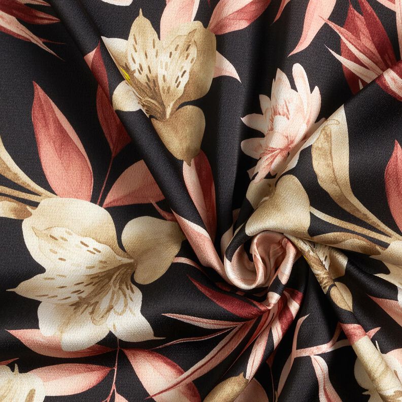 Kreppsatin Magnolien mit Palmblättern – schwarz/beige,  image number 3