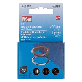Ösen mit Scheiben [20 Stück | Ø 11 mm] | Prym – dunkelbraun/silber metallic, 