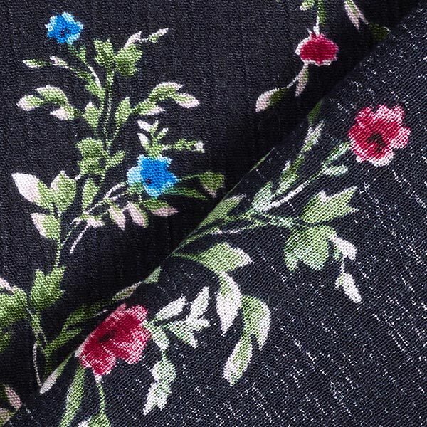 Viskosekrepp Wildblumenstrauß – schwarz | Reststück 50cm