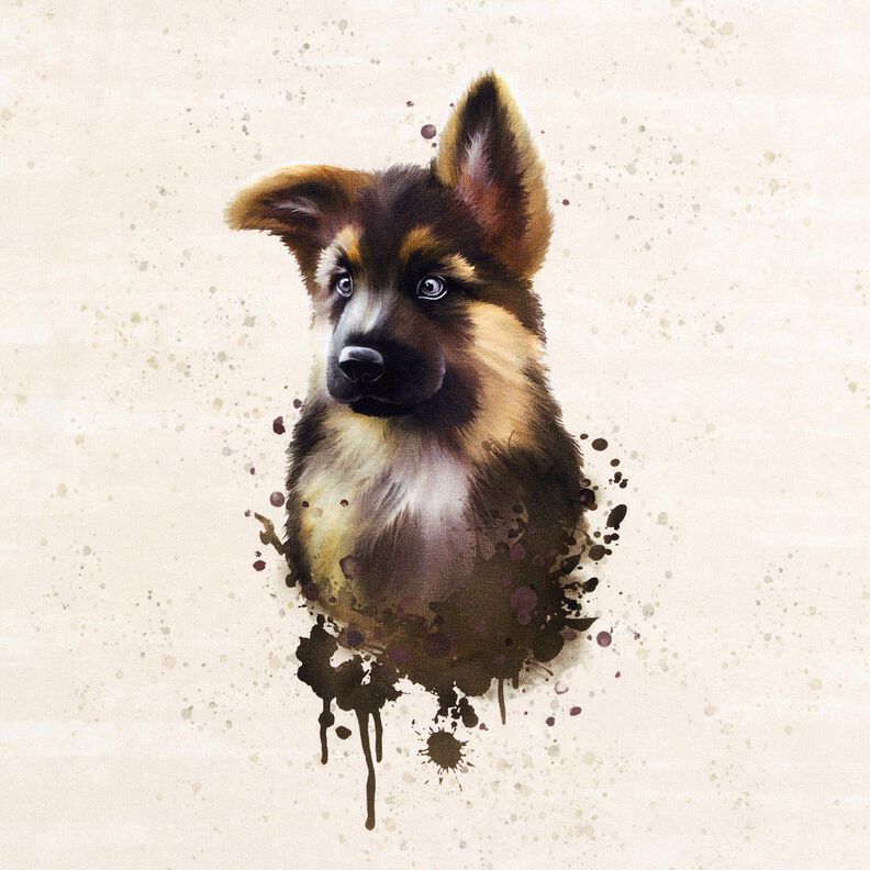 French Terry Sommersweat Schäferhund Panel | Glitzerpüppi – hellbeige,  image number 6