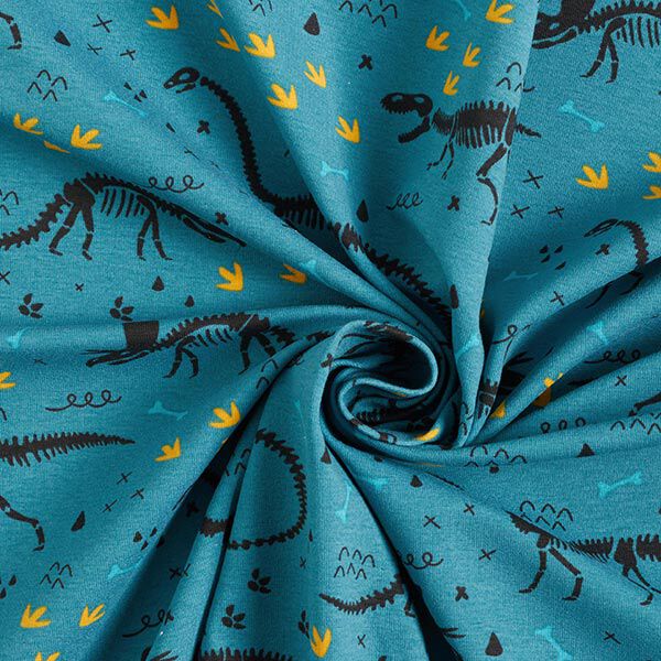 Baumwolljersey Dino-Skelette – petrol