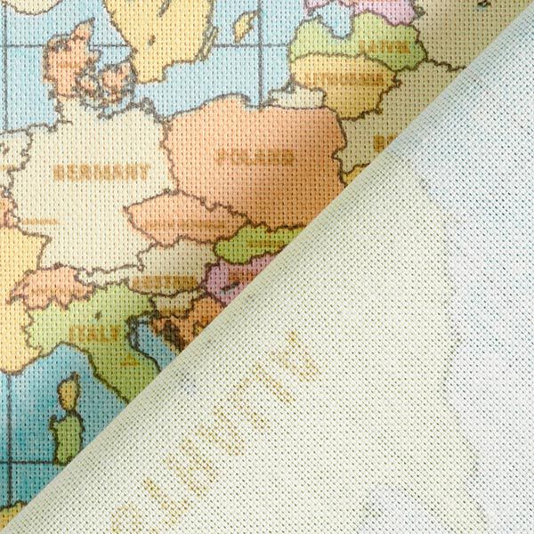 Dekostoff Halbpanama Weltkarte Vintage – helltürkis | Reststück 50cm